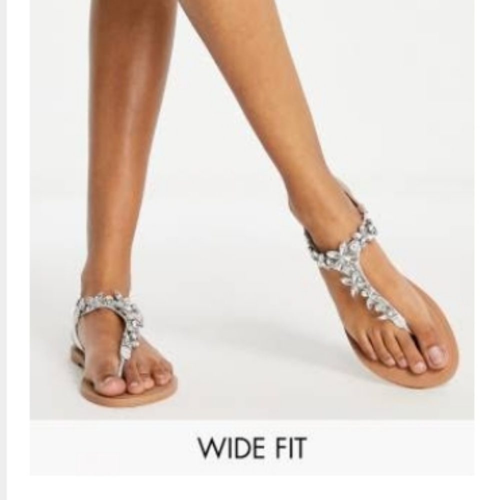 Asos Design "Fair Enough" Embellished Sandal Size 7W silver /crystals
